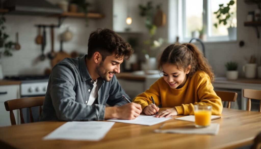 pareja joven estudiando juntos en casa con ambiente amistoso y concentracion